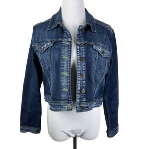 Lee‎ Platinum Label Cropped Denim Jean Jacket Women's Large Dark Indigo Blue